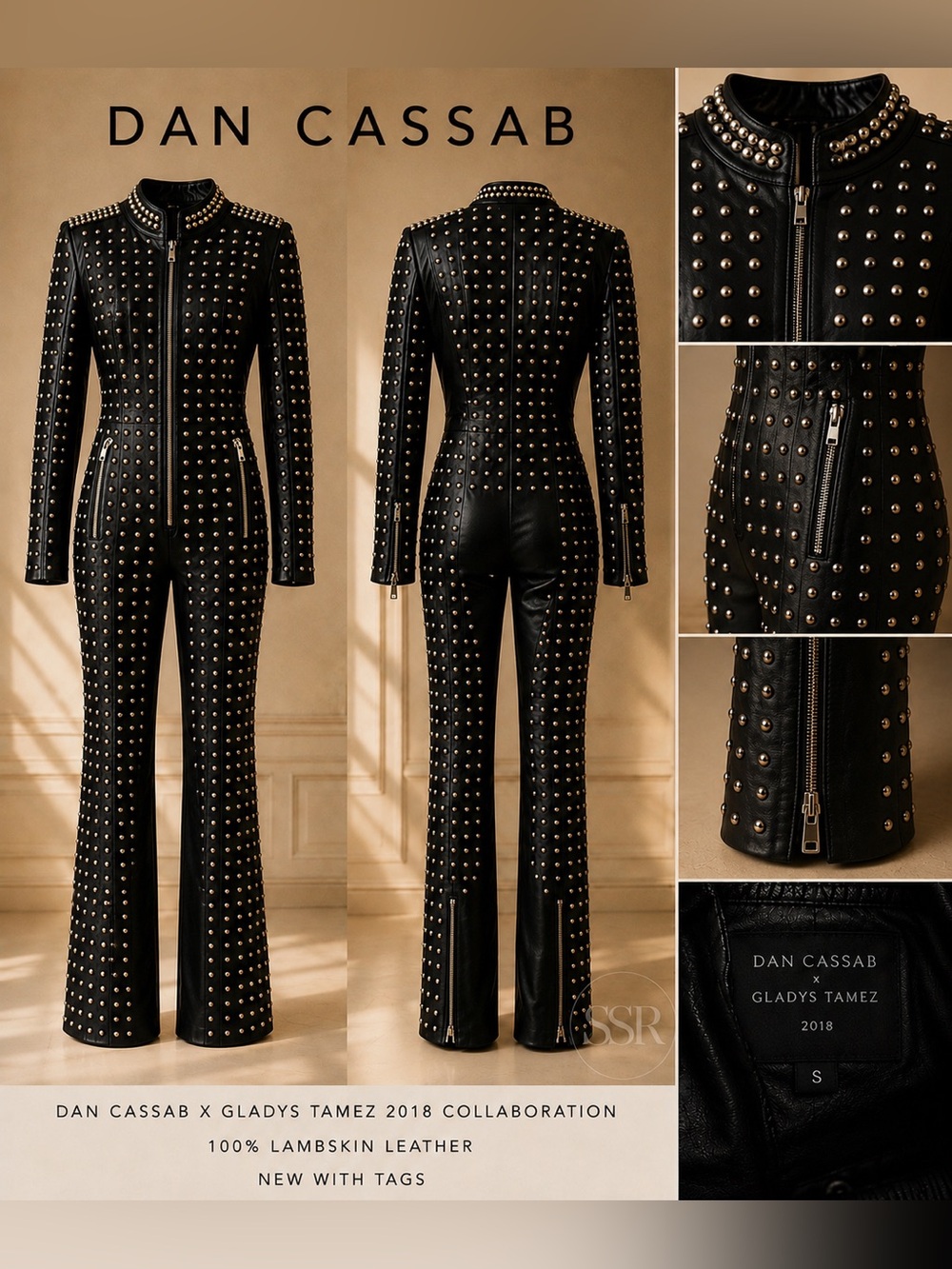 Dan Cassab x Gladys Tamez Lambskin Leather Jumpsuit $36,800 NWT Rare Size S